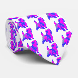 Cravate Cairn Terrier Chien Silhouette rose et bleu blanc
