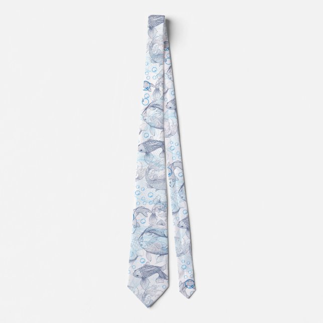 Cravate Calage Motif de poissons 02.Bleu foncé.b Non BG (Devant)