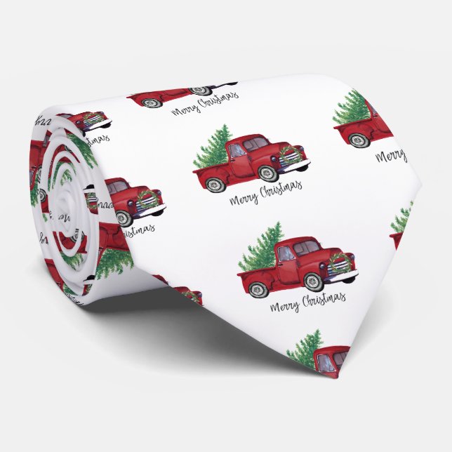 Cravate Camion de rouge d'aquarelle de Noël de ferme (Roulé)