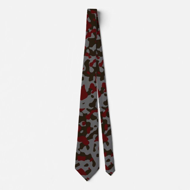Cravate Camouflage bourguignon et gris en Brown (Devant)