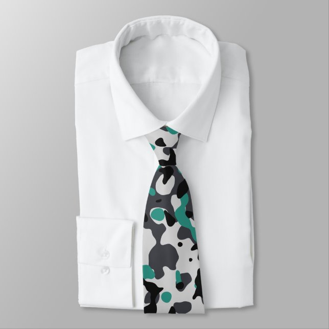 Cravate Camouflage en Turquoise, gris et noir (Attaché)