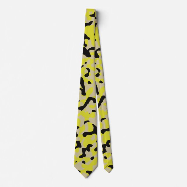 Cravate Camouflage jaune en beige et gris (Devant)