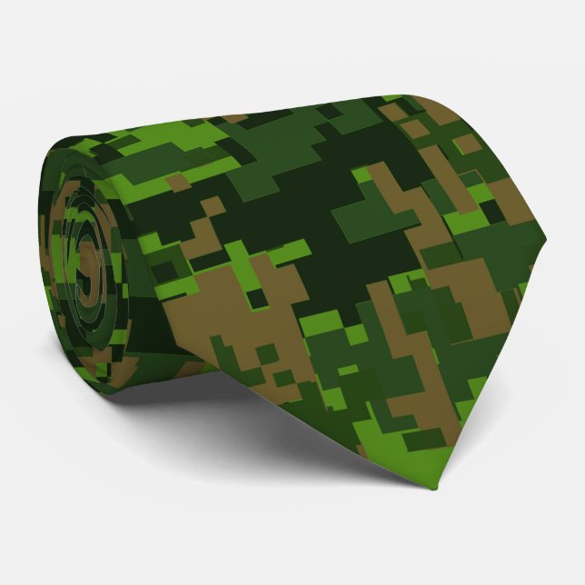 Cravate Camouflage numérique vert de style Woodland (Roulé)