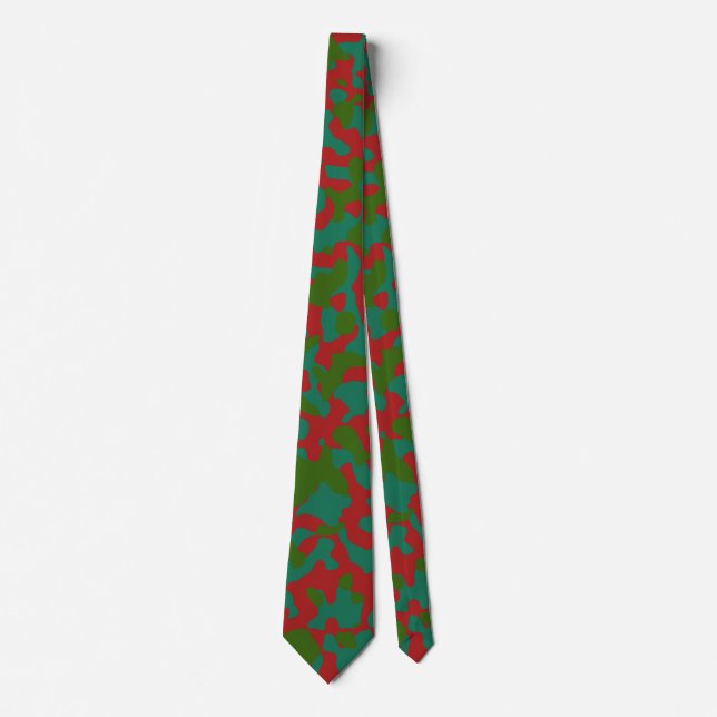 Cravate Camouflage rouge gras en vert profond et Turquoise (Devant)