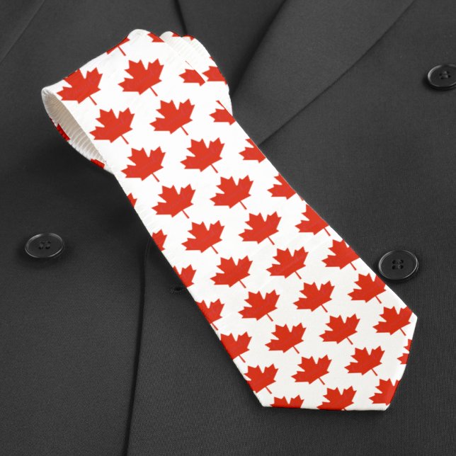 Cravate Canada Rouge Blanc drapeau canadien Motif Feuille  (Canada Red White Canadian Flag Maple Leaf Pattern Neck Tie)