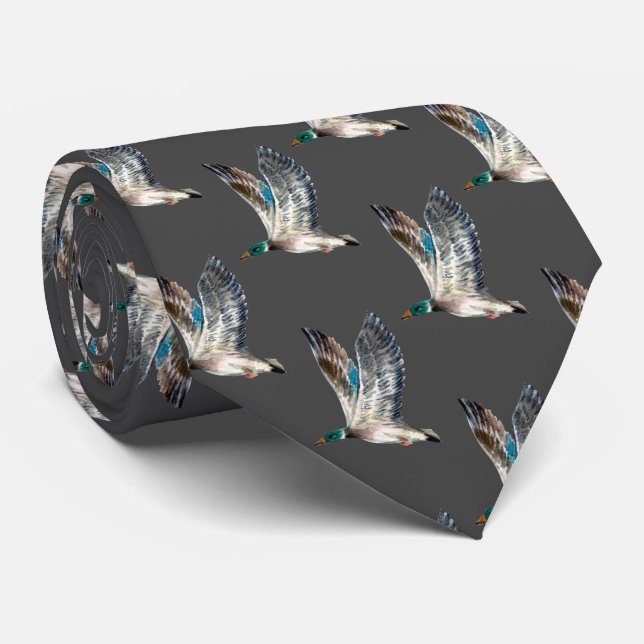 Cravate Canards Majards Sur Grey (Roulé)