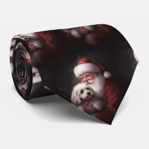 Cravate Caniche avec le Père Noël Festif Noël 