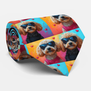 Cravate Caniche avec roses en forme de cœur Saint-Valentin