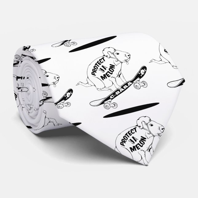 Cravate Capybara Skateboard Ollie (Roulé)