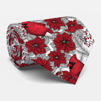 Cravate Cardinaux et poinsettia en rouge et blanc