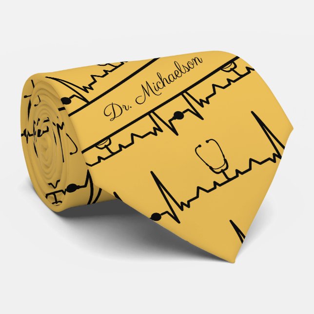 Cravate Cardiogramme ECG Médicale Nom du médecin (Roulé)