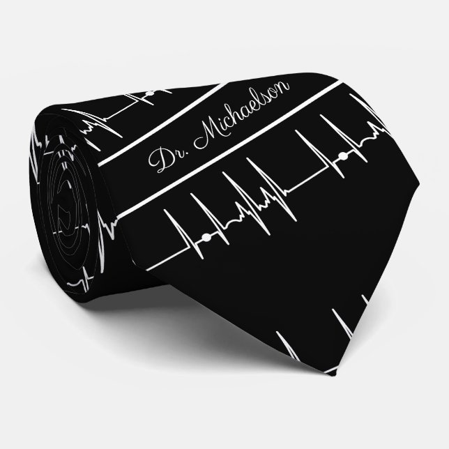 Cravate Cardiogramme Médicale Docteur Noir (Roulé)