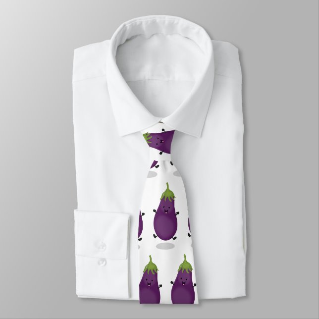 Cravate Caricature d'aubergine d'aubergine joliment heureu (Attaché)