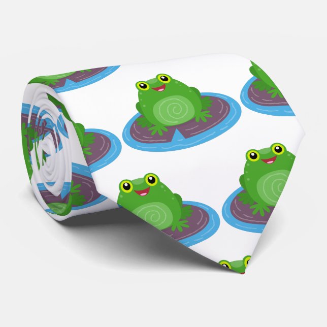 Cravate Caricature de grenouille verte mignonne (Roulé)