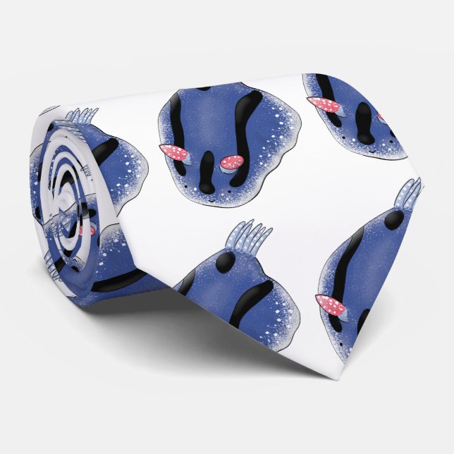 Cravate Caricature de nudibranche bleu mignon (Roulé)