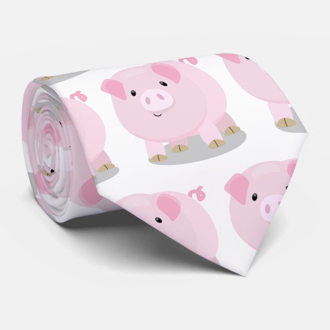 Cravate Caricature de porc mignon rose pot vendue (Roulé)