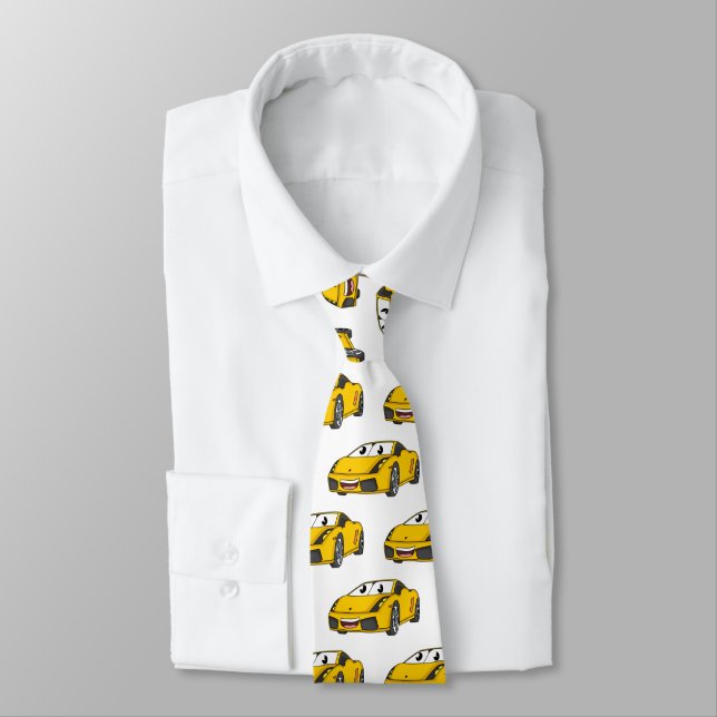 Cravate Caricature de voiture sport jaune joyeux (Attaché)