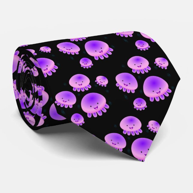 Cravate Caricature kawaii de méduse violette rose mou (Roulé)