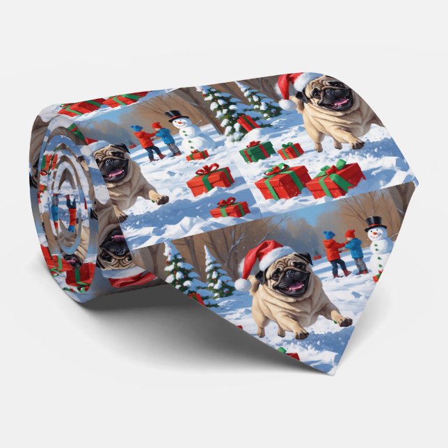 Cravate Carlin en neige avec Casquette de Noël (Roulé)