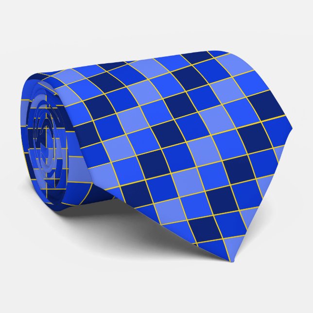 Cravate Carner Blue Butterfly Checks Bleu et Jaune (Roulé)