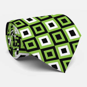 Cravate Carré géométrique vert blanc noir Motif géométriqu