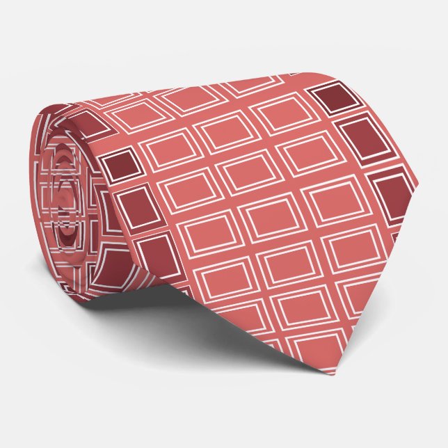 Cravate Carré Rectangle Géométrique Rouge Blanc (Roulé)