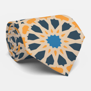 Cravate Carreau géométrique marocain & motif orange