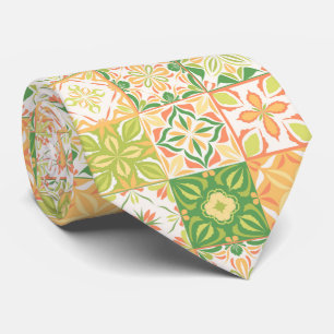 Cravate Carreaux ornés en vert et jaune