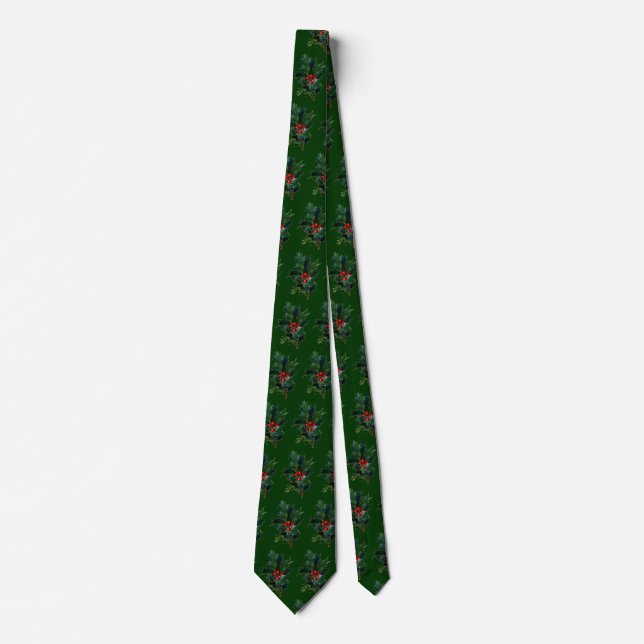 Cravate carrelée de vert de Noël de houx (Devant)