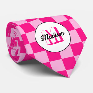 Cravate Carrés à carreaux rose chaud clair rétro Monogramm