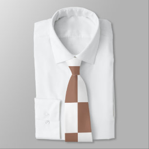 Cravate Carrés à damier marron moka blanc géométrique rétr