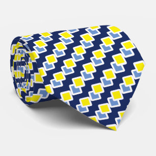Cravate Carrés bleu et jaune moderne sur bleu marine