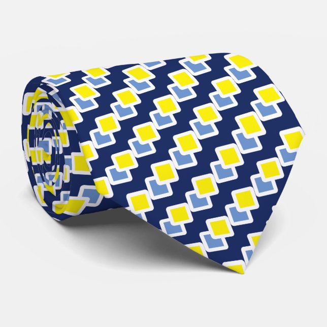 Cravate Carrés bleu et jaune moderne sur bleu marine (Roulé)