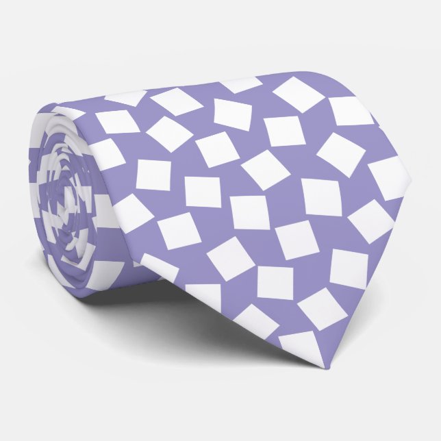 Cravate Carrés irréguliers - Blanc sur violet pâle (Roulé)
