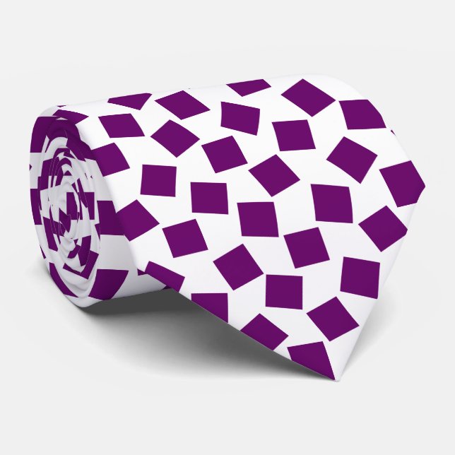 Cravate Carrés irréguliers - Plum sur blanc (Roulé)