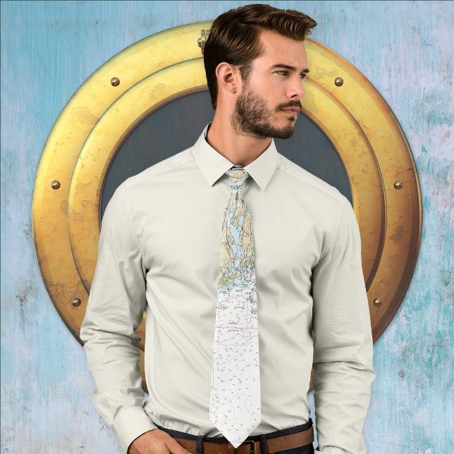 Cravate Carte de navigation marine de l'île Monhegan Maine (Créateur téléchargé)