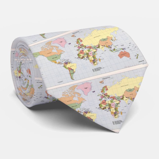 Cravate Carte du monde avec Countries (1987) (Roulé)
