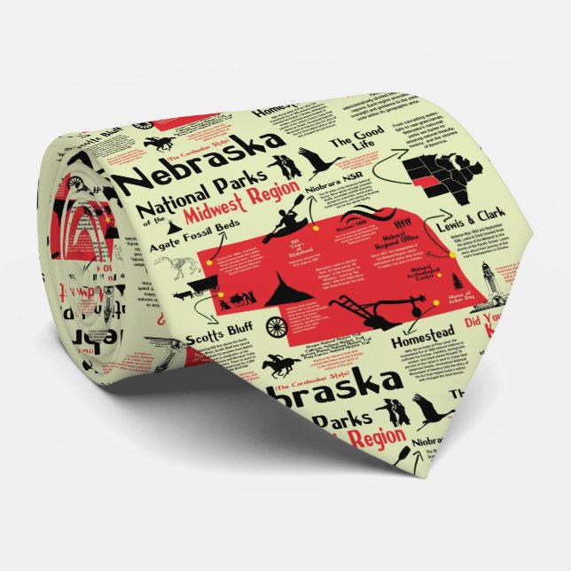 Cravate Carte Infographique des parcs nationaux du Nebrask (Roulé)