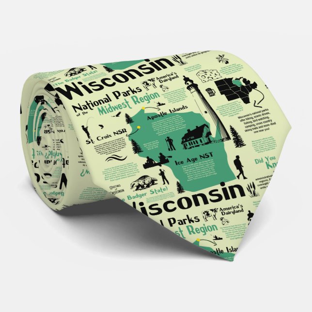 Cravate Carte Infographique des parcs nationaux du Wiscons (Roulé)