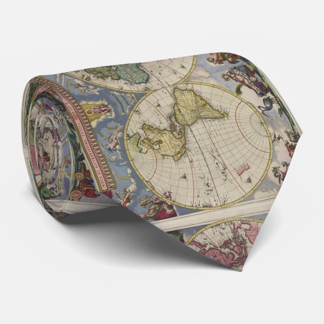 Cravate Carte vintage du monde (1665) (Roulé)