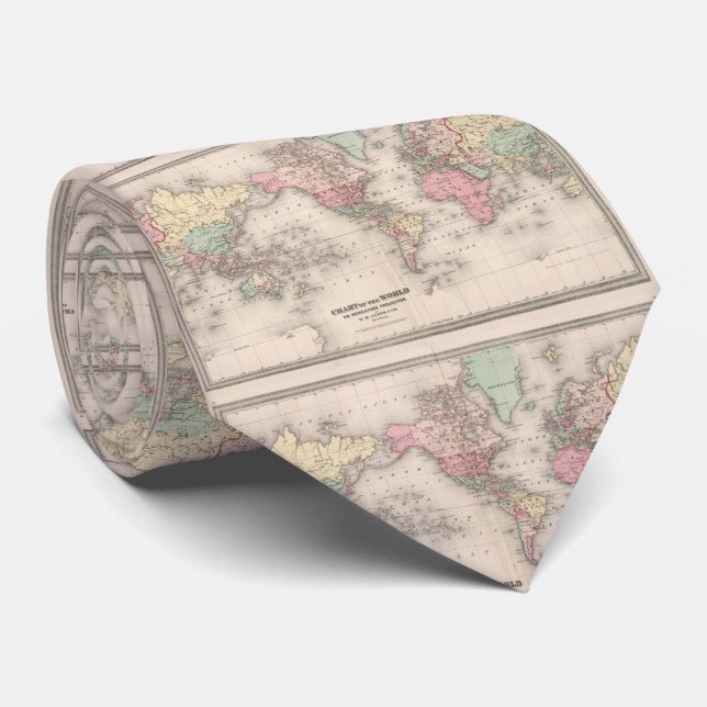 Cravate Carte vintage du monde (1874) (Roulé)