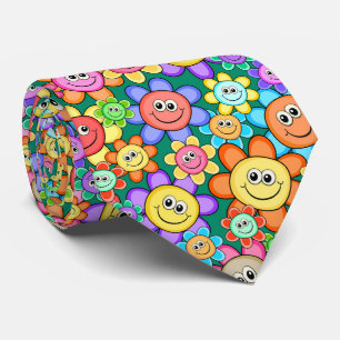 Cravate Cartoon mignon Fleurs joyeuses Motif Floral