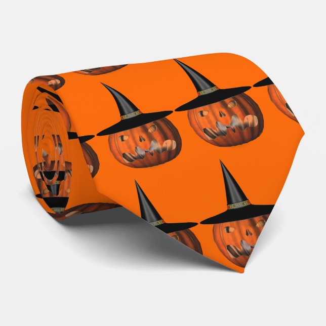 Cravate Casquette de sorcière citrouille Halloween (Roulé)