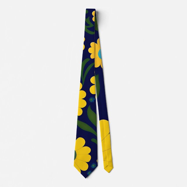 Cravate Casseroles jaunes Arrière - plan bleu motif floral (Devant)