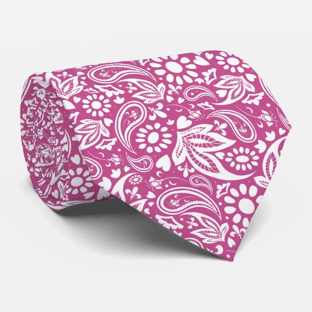Cravate Cassis Mulberry et White Romantic Paisley Motif (Roulé)