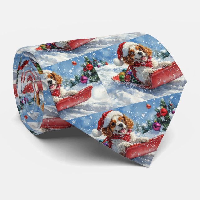 Cravate Cavalier King Charles Spaniel Chien Sledge Noël (Roulé)