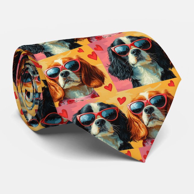 Cravate Cavalier King Charles Spaniel Saint-Valentin (Roulé)