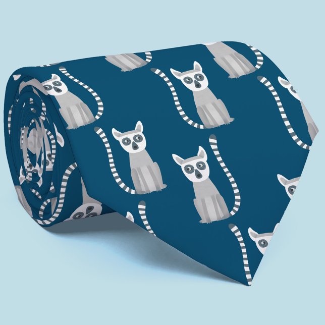 Cravate Cercler Lemur (Fun ring tailed lemur pattern teal green neck tie)