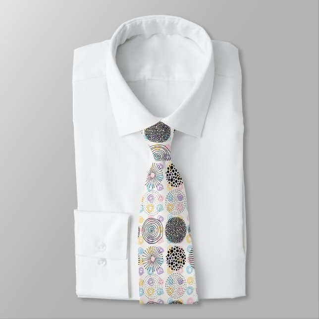 Cravate Cercles Abstraits Couleurs Motif noir et pastel (Attaché)