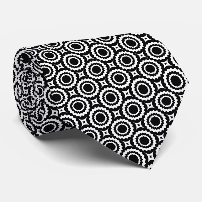 Cravate Cercles de zigzag blanc mignon motif (Roulé)